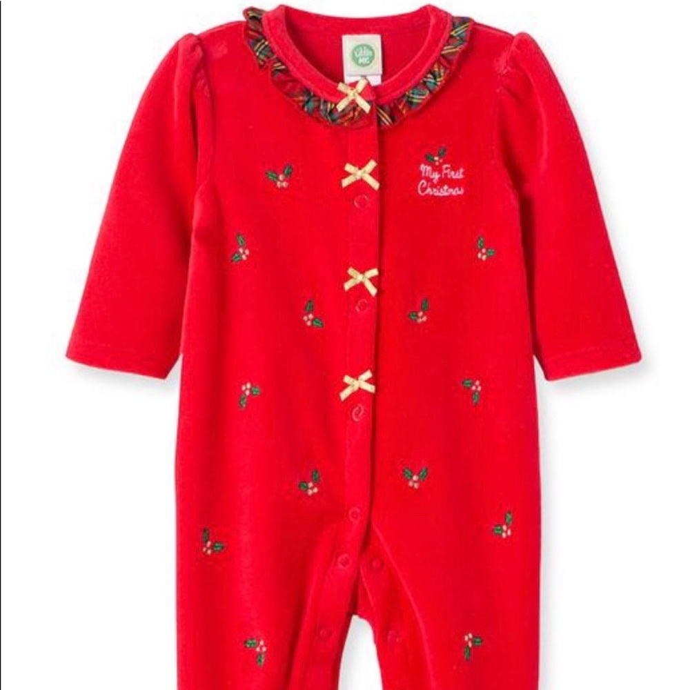 My First Christmas 
Holiday Plaid Velour Footies 3M